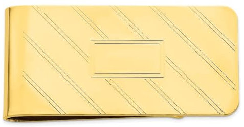 Vergoldete solide polierte gemusterte gravierte diagonale Linie Geldklammer misst 50 x 25 mm breit Schmuckgeschenke für Männer