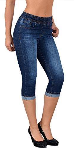 ESRA Damen Capri Jeans Hose Damen Caprihose Jeanshose mit Gummibund Caprijeans bis Übergröße J460