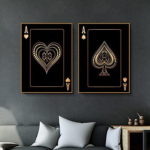 Abstrakte Leinwand Gemälde Wandkunst Poster HD-Drucke Bilder Silber Goldene Spielkarten Club Bar Restaurant Wohnkultur 70x100cmx2Pcs Rahmenlos