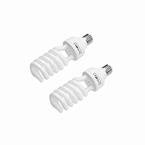 Andoer 2 x Fotolampe 45W 220V, 5500K CRI90 Tageslicht Spirallampe, Energiesparlampe E27 Birne für Fotostudio Studiobeleuchtung Videobeleuchtung