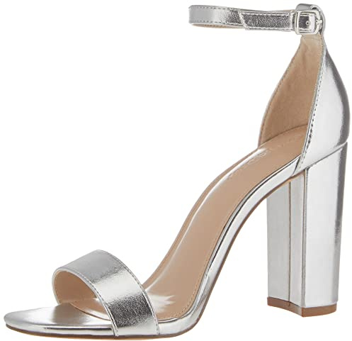 The Drop Damen Rebecca Riemensandalen mit Hohem Blockabsatz, Silber, 36.5 EU