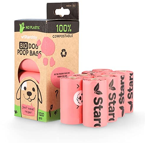 Starchly Kotbeutel für Hunde - Hundekotbeutel biologisch abbaubar - Umweltfreundliche und kompostierbare Kotbeutel für Hunde biologisch abbaubar 120 Beutel (8 Rollen à 15 Stück), Rosa