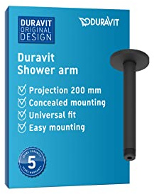 Duravit Universal Duscharm, Duscharmatur Deckenbefestigung, Brausearm 200 mm, Duschbrause rund, Schwarz Matt
