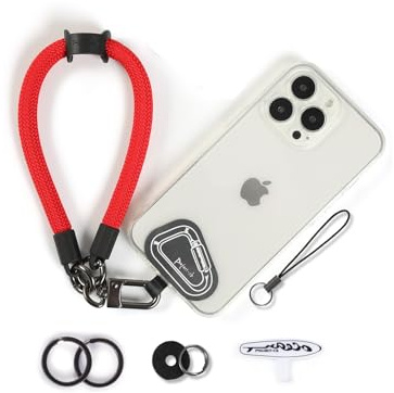 project-cb Dragonne pour téléphone,2 Téléphone Cordon Patch,Dragonne pour clé, AirPods, Appareil Photo,Cordelette de Poignet(Rouge, 40cm)