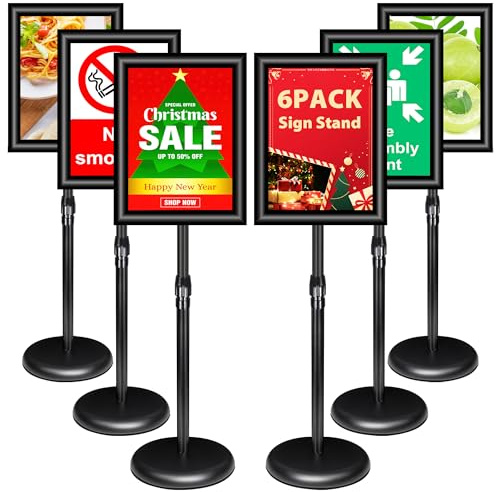 VAIIGO 6Pack Supporto regolabile per cartelli A3 Alluminio Poster Menu Stand Supporto per cartelli da terra per poster, menu, annunci, vendite, supporto per avvisi, nero