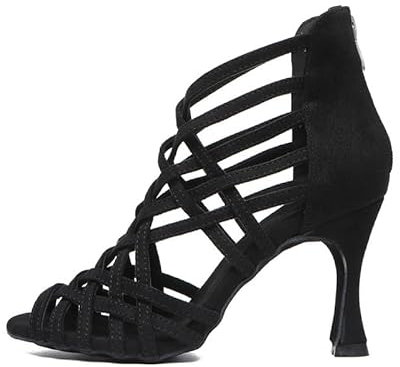 AOQUNFS Tanzschuhe Damen Latein Salsa Tango Bachata Ballsaal Tanzübung Performance Schuhe, L497-Schwarz-6cm,EU38