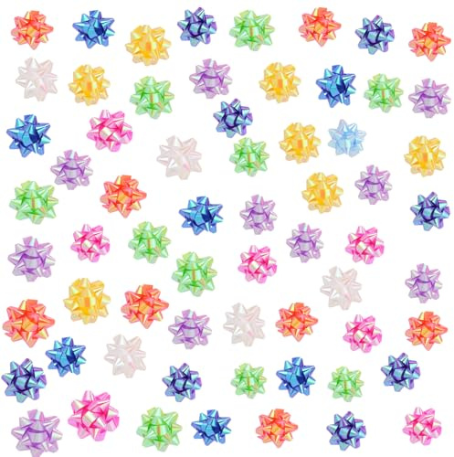 Dooozy 100 PCS 1 Mini Fiocchetti per Pacchetti Regalo Set, 10 Iridescente Coccarde Fiocco Autoadesivi per Matrimoni Feste di Natale Fioristi Regalo
