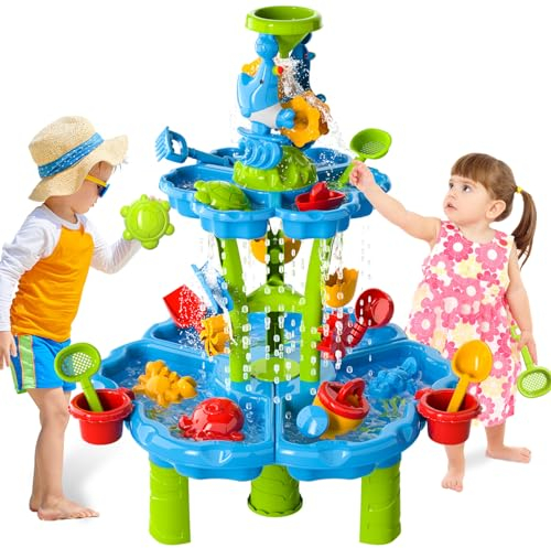 Ci Vetch Kinder Wassertisch für Kleinkinder 3-5, 2-Tier Wassertisch Outdoor Spielzeug für Kleinkinder Jungen Mädchen, Wasser Sand Aktivität Tische Sommer Spielzeug für Kinder Alter 3-5