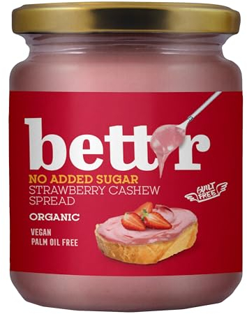 Bett’r Strawberry Cashew Cream Without Added Sugar - 100% Organic, Vegan and Palm Oil Free - 250g