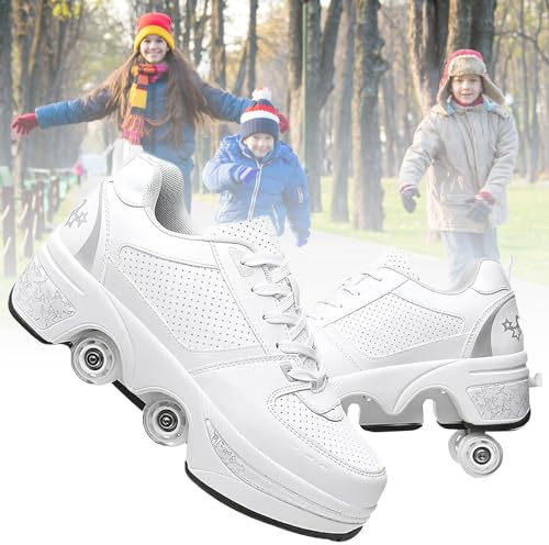 Schuhe mit Rollen fuir Madchen,Rollschuhe Kinder und Sneakers 2 in1, Deformed Roller Skates Jungen als Weihnachts- und Geburtstagsgeschenke (D, EU-37)