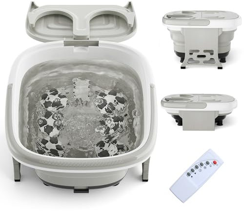 HOMASIS Massaggiatore per Piedi Pieghevole, Pediluvio Massaggiatore Piedi con Rulli Massaggianti e Massaggi ad Bolle, Temperatura Regolabili, Vaschetta Pedicure con Timer e Telecomando (Grigio)