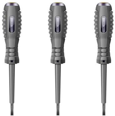 Lot de 3 tournevis testeur de tension, stylo à double usage, détecteur électrique, outil de circuit lumineux LED pour électricien et technicien – Noir – Tête fendue