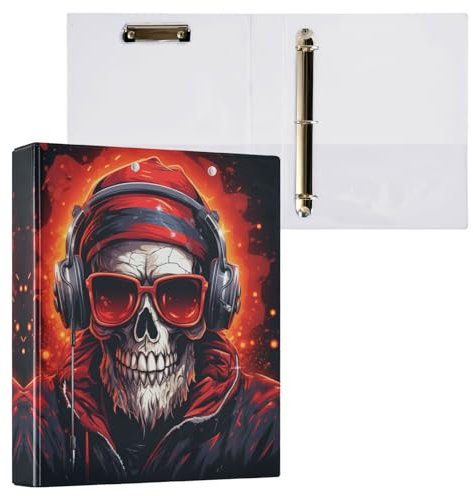 Linnyio Cooler Roter Weihnachtsschädel 3 Drei-Ring-Ordner, Klemmbrett-Ordner mit Taschen, Für Schule, Büro, Lehrer