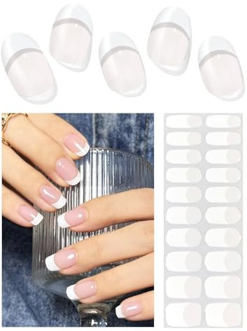 Wahrshei Unghie Gel Adesive UV | Classic French Smalto Adesivo Gel UV | 20 PCS Pellicola per Unghie Autoadesiva | Adesivi per unghie in gel, Impacchi di Smalto Gel per Unghie