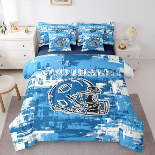Feelyou Football 7 Pieces Comforter Sets Rugby Sports Bedding Set for All Season Full Size Football City Bed in a Bag with Comforter, Sheets, Pillowcases & Cushion Cover