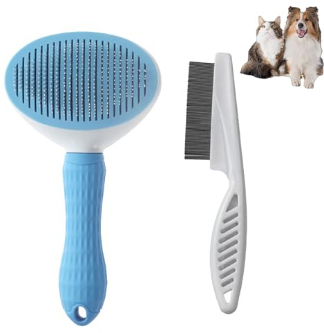 Hsyadazi Spazzola per gatti, a pelo lungo, per gatti e cani, spazzola autopulente, accessorio universale, spazzola per animali domestici (blu)