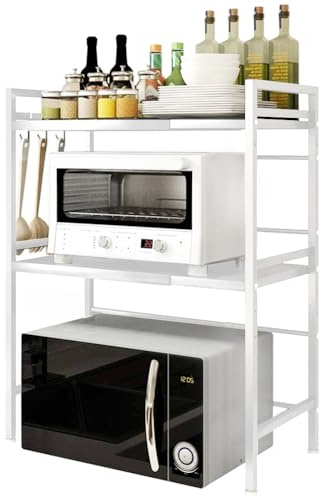 HUOLE Estantería Ampliable para microondas de 3 Niveles, Soporte para microondas, Organizador de Cocina, de pie para encimera, estantes de panadería, 40/64 * 36,5 * 78 cm-Blanco