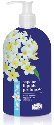 Helan, Monoi de Tahiti – delikat flytande tvål för händer och kropp med C-vitamin och kokosvatten, närande, fuktgivande gelrengöringsgel med växtbaserade rengöringsmedel, 500 ml