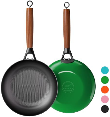 YUTANN 12 Inch Cast Iron Skillet,Pre-Seasoned Large Nonstick Enameled Frying Pan, PFOA&PFAS-Free, Detachable Scald-resistant Wooden Handle, Easy to Clean,Stovetop and oven compatible