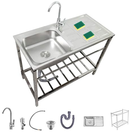 Bliajkswyr Edelstahl Spüle mit Unterschrank Freistehender Spültisch 75x40x75cm Mobiler Outdoor-Küchenwaschtisch 304 Edelstahl Camping Spülbecken Wetterfest für Waschküche Innen Restaurant