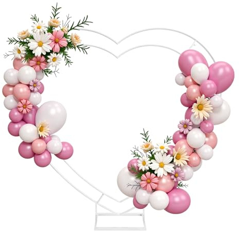 Fiita Weiß Herz Hochzeitsbogen,Herz Ballon Bogen Kit Metall Arch Stand Hochzeit Blumen Herzförmiges Kreis Rahmen Hoop Ständer Ballonbogen Set,für Hochzeit, Babyparty, Geburtstagsfeier, Jubiläum,2M