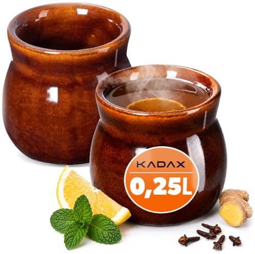 KADAX Tonbecher 250ml, 2er Set, Keramikbecher für Glühwein, Kaffee & Tee, handgefertigter Becher aus Keramik, Weihnachtsbecher, Glühweinbecher aus Ton