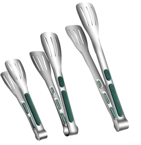 Yuanpgky Juego de pinzas de acero inoxidable para parrilla de 3 piezas con agarre seguro, varios tamaños (7, 9, 12 pulgadas) para herramientas de barbacoa y accesorios de cocina