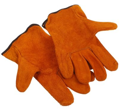 TOBBOMEY Guanti da Saldatura Corti in Pelle Resistenti al Calore per Lavoro e Manutenzione Protezione Mani per Saldatori Uomo e Donna Durevoli e Multifunzione
