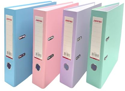 Pack of 4 A4 Assorted Pastel Coloured Paperbacked Lever Arch Files by Janrax