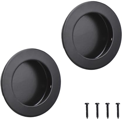 MOROBOR Tirador de dedo redondo, paquete de 2 tiradores empotrados negros de acero inoxidable, manija de puerta invisible para puerta deslizante de granero, cajón, alacena, armario/60 mm