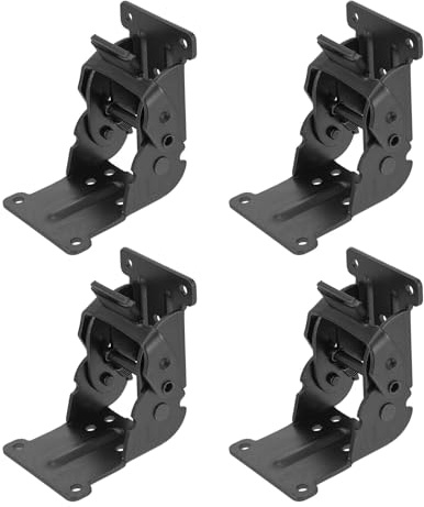 WOONEKY Bisagras de Bloqueo Plegables 4 Piezas para Patas de Mesa y Silla Autobloqueo Ángulos 180°-90°-0° Soporte Metálico Negro Resistente para Muebles Adecuado para Hogar Caravanas