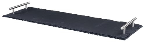 levandeo Tablett Schiefer 60x20cm Serviertablett Servierplatte mit Griff Deko Tischdeko Schieferplatte Deko Tischdeko Handgeschlagen