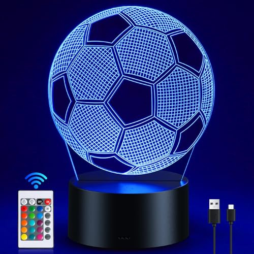 Dreamy Cubby Luce notturna a forma di pallone da calcio per bambini, lampada 3D con timer e telecomando, 16 colori intercambiabili, fantastica decorazione per la camera da letto per appassionati di