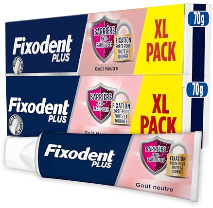 Fixodent Crème Adhésive Plus Barrière Anti-Particules, Pour Prothèses Totales et Partielles, Goût Neutre, Tenue Et Confort Tout Au Long De La Journée, 57ml (Lot de 2)