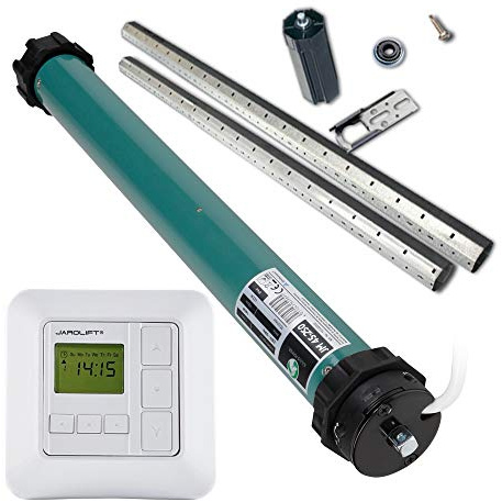 JULIUS MAYER Rollladenmotor JM45-250 Zugkraft 25Nm SW60 & jarolift Sevenlogic Comfort Zeitschaltuhr & SW60 Neubau-Wellenset bis 205 cm