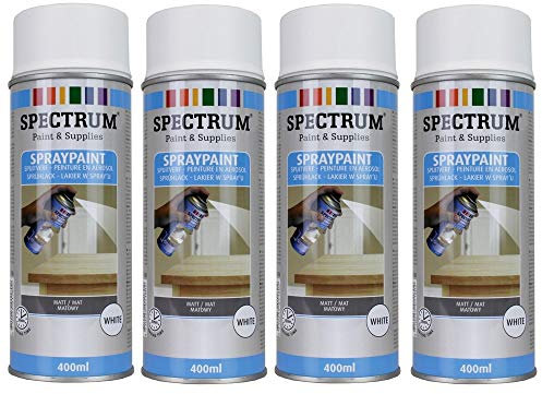 Lot 4 Bombes BLANC MAT Peinture en Aérosol 400ml Bois,Métal,Plastique,Autres