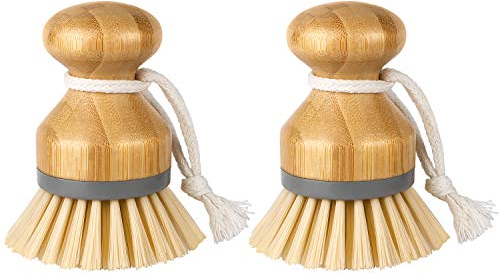 MR.SIGA Bamboo Palm Brush, Scrub Brush for Dish Pans Pins Kitchen Sink Cleaning, Confezione da 2