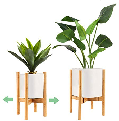 Surplex Adjustable Plant Stand Retro Mid Century Modern Expandable Plant Holder Rack Wooden Sturdy Flower Pot Base for Indoor & Outdoor Flora, Fits Up to 34cm Plant Pot (Plant & Pot Not Included)