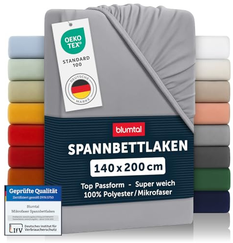 Blumtal® 2er Set Spannbettlaken 140x200x30cm aus Microfaser - Oekotex zertifiziertes Bettlaken Spannbettlaken in Grau