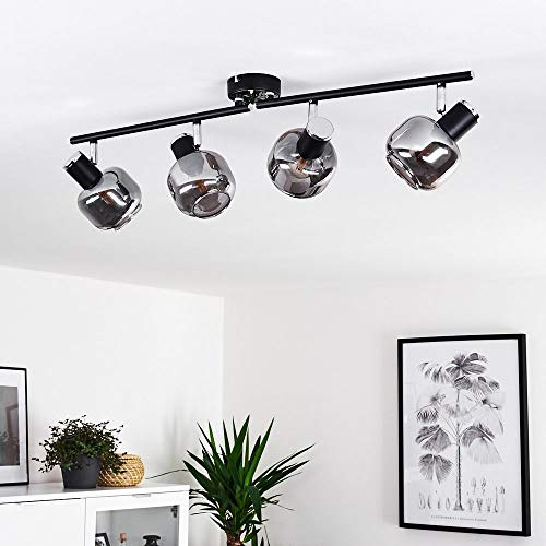 HOFSTEIN Deckenleuchte Lexington, verstellbare Deckenlampe aus Metall/Glas in Schwarz/Chrom-/Rauchfarben, Leuchte im Retro/Vintage-Design, 4 x E14, Schlafzimmer, Wohnzimmer, Küche, Esszimmer