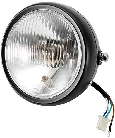 KIMISS Faro Delantero para Moto GN125, ca sa Negra Retro con Lente Blanca, luz Potente, Universal para Modelos clásicos, Faro de Motocicleta
