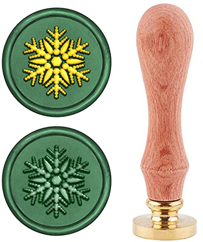 craspire Schneeflocken-Wachssiegelstempel, Weihnachten, Vintage-Siegelwachsstempel, 25 mm, Abnehmbarer Messingkopf, Siegelstempel Mit Holzgriff Für Hochzeitseinladungen, Karten, Umschläge