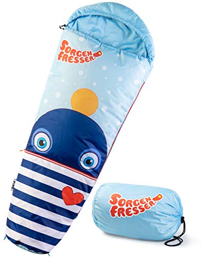 Skandika Kinderschlafsack Sorgenfresser Ping | Schlafsäcke für Kinder bis 140 cm, mit Mikrofaserfüllung, Mumienschlafsack mit Kapuze und Tasche | Schlafsack Camping, Kuschelschlafsack