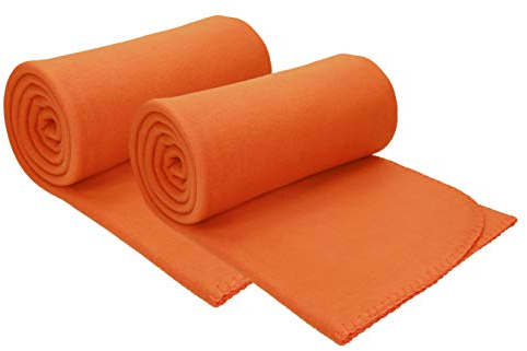 Betz Fleecedecke 2 Stück 130x170 cm 180g/m² – Weiche Wohndecke & Kuscheldecke – Flauschige Sofadecke als Tagesdecke – Leicht, wärmend & pflegeleicht – Farbe orange