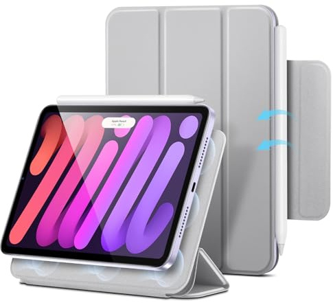 ESR für iPad mini 7 Hülle (A17 Pro), iPad mini 6 Hülle, Rebound Serie, Grau | Trifold Zwei Wege Ständer, Starke Magnetbefestigung, Langlebiger Schutz