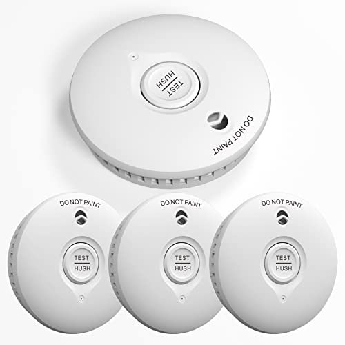 Ruan White 10-year battery Photoelectric Smoke Alarm Easy installation Smoke Detector with Silence Button Conforms to EN14604 Standard 4 Pack