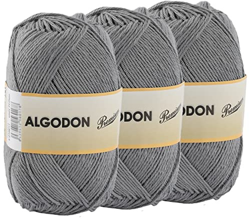 Baumwollgarn 100% Baumwolle 220 Meter zum Stricken und Häkeln, Packung mit 3 x 100g, Farbe Grau-Blei