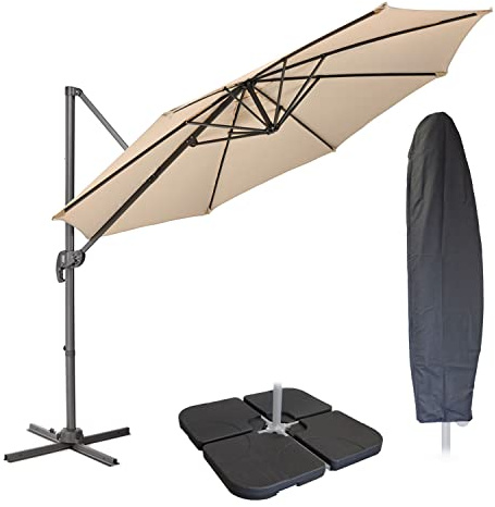 SVITA AREA Sonnenschirm Ø 300 cm Aluminium-Ampelschirm mit Ständer und Kurbel, UV50+, 360° Hebel-Konstruktion, kippbar, Set Helles Taupe