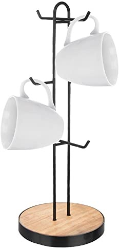 orion group Becherbaum Tassenständer Becherhalter für 6 Becher schwarz aus Metall mit Holzsockel 15,5x40 cm
