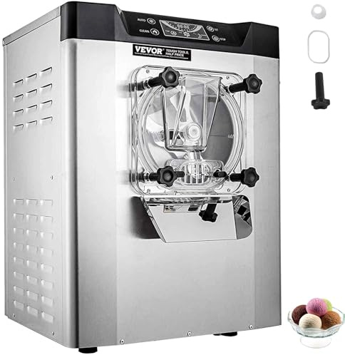 VEVOR Macchina per gelato commerciale, 12 L/h Singolo gusto Gelato piano di lavoro per servire duro, cilindro in acciaio inox 4,5 l, pannello LED, pre-raffreddamento automatico con pulizia
